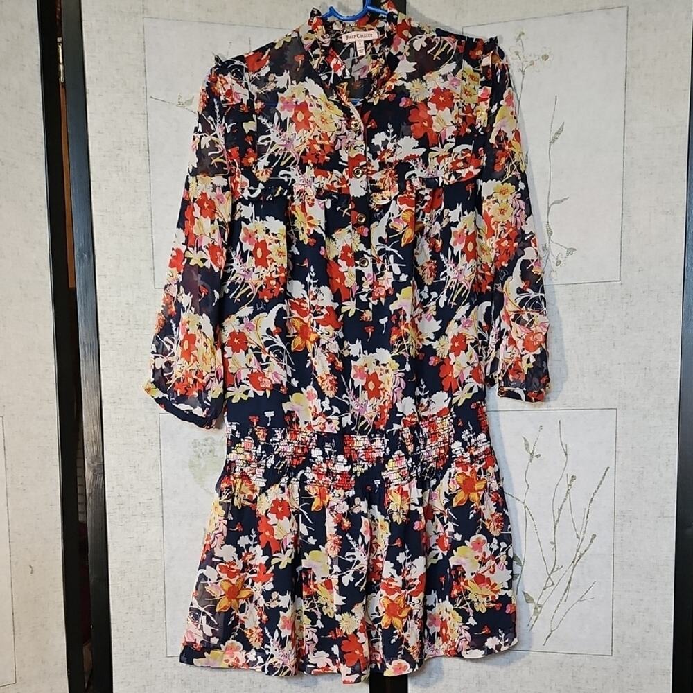 Juicy Couture Orange and Pink Fit and Flare Mini Dress with 3/4 Bishop Sleeves